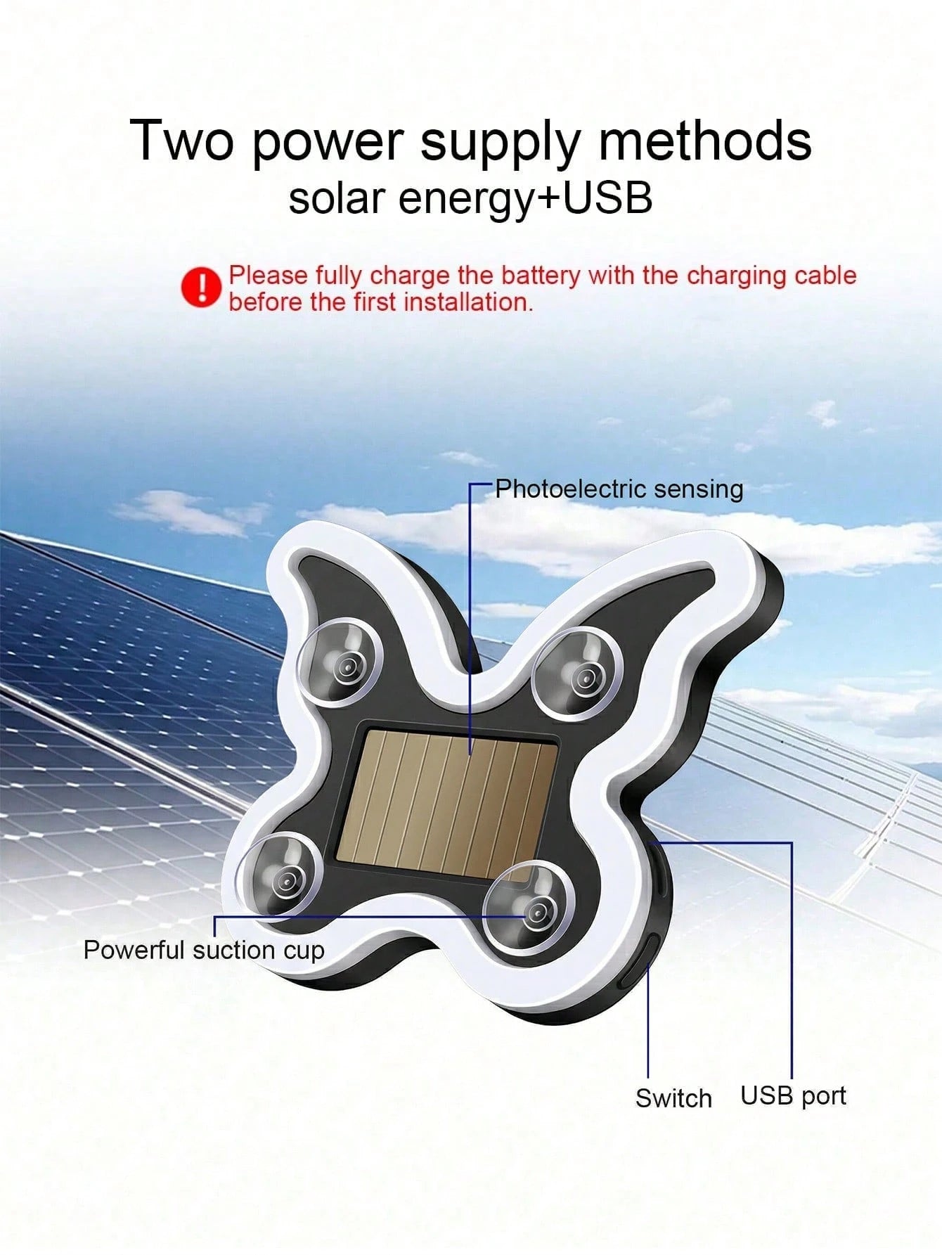 Solar Powered Butterfly Car LED Ambient Light, Neon Glowing Butterfly Car Window Decoration Light, 3.7V 300mAh Battery Powered, Suitable For Car Rear Window, Side Window, Interior Space And Low Light