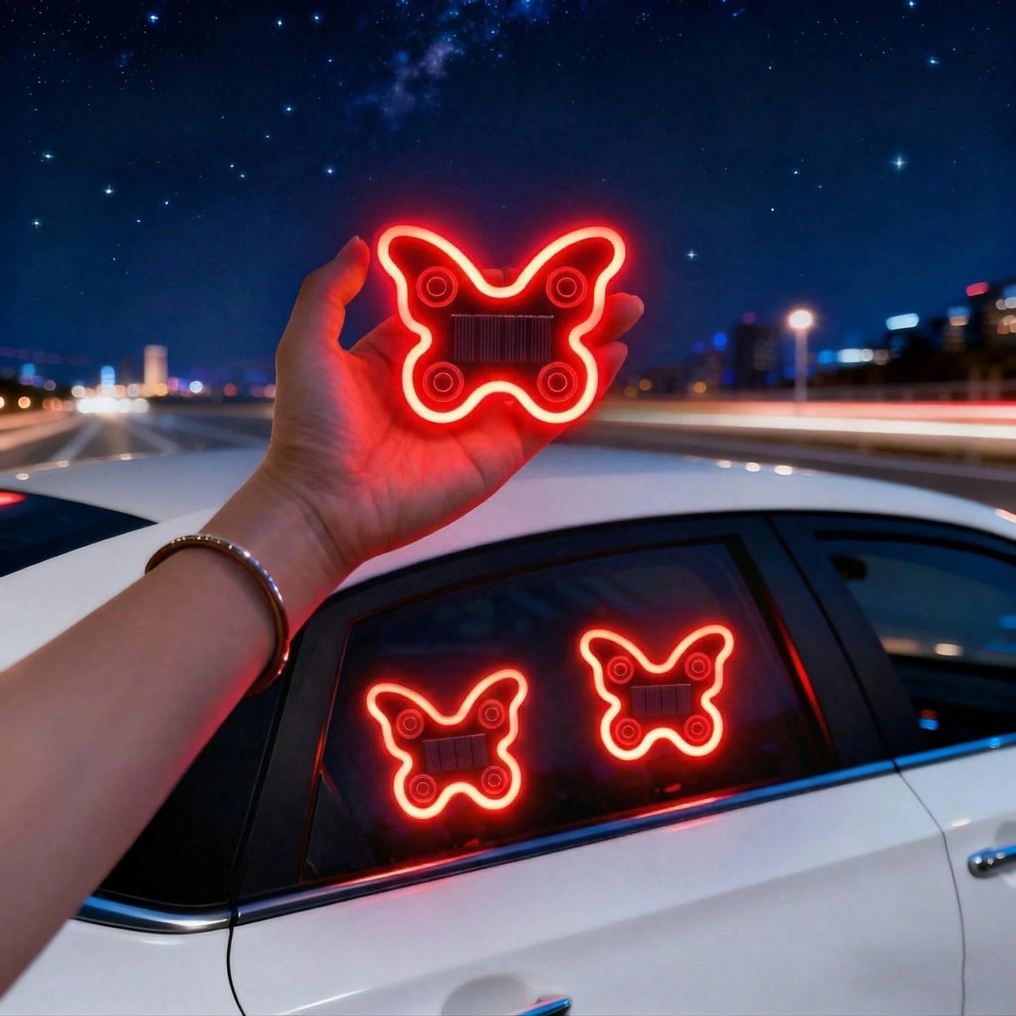 Solar Powered Butterfly Car LED Ambient Light, Neon Glowing Butterfly Car Window Decoration Light, 3.7V 300mAh Battery Powered, Suitable For Car Rear Window, Side Window, Interior Space And Low Light