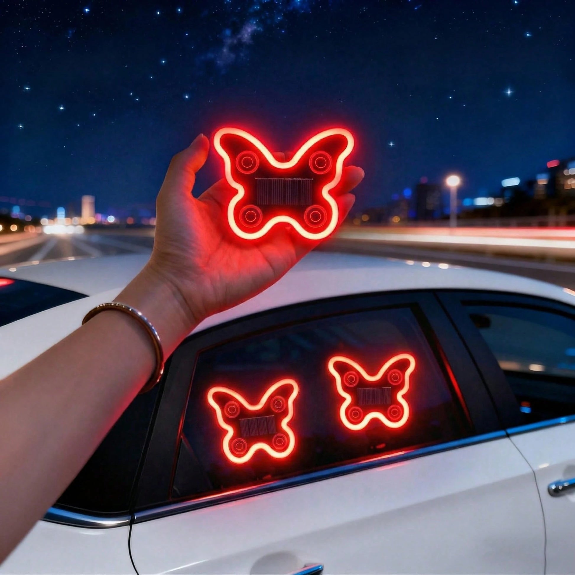 Solar Powered Butterfly Car LED Ambient Light, Neon Glowing Butterfly Car Window Decoration Light, 3.7V 300mAh Battery Powered, Suitable For Car Rear Window, Side Window, Interior Space And Low Light