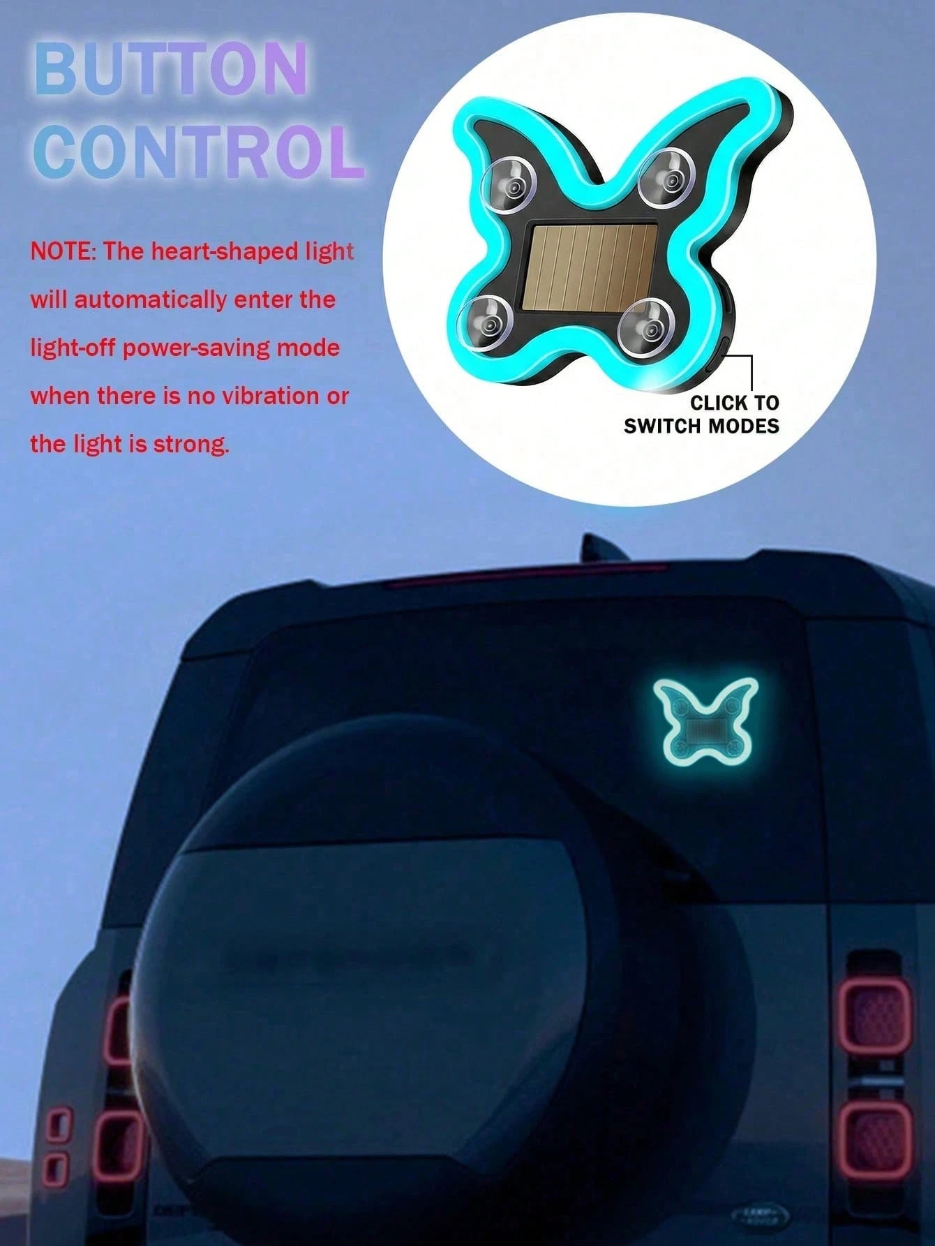Solar Powered Butterfly Car LED Ambient Light, Neon Glowing Butterfly Car Window Decoration Light, 3.7V 300mAh Battery Powered, Suitable For Car Rear Window, Side Window, Interior Space And Low Light