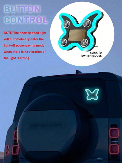Solar Powered Butterfly Car LED Ambient Light, Neon Glowing Butterfly Car Window Decoration Light, 3.7V 300mAh Battery Powered, Suitable For Car Rear Window, Side Window, Interior Space And Low Light