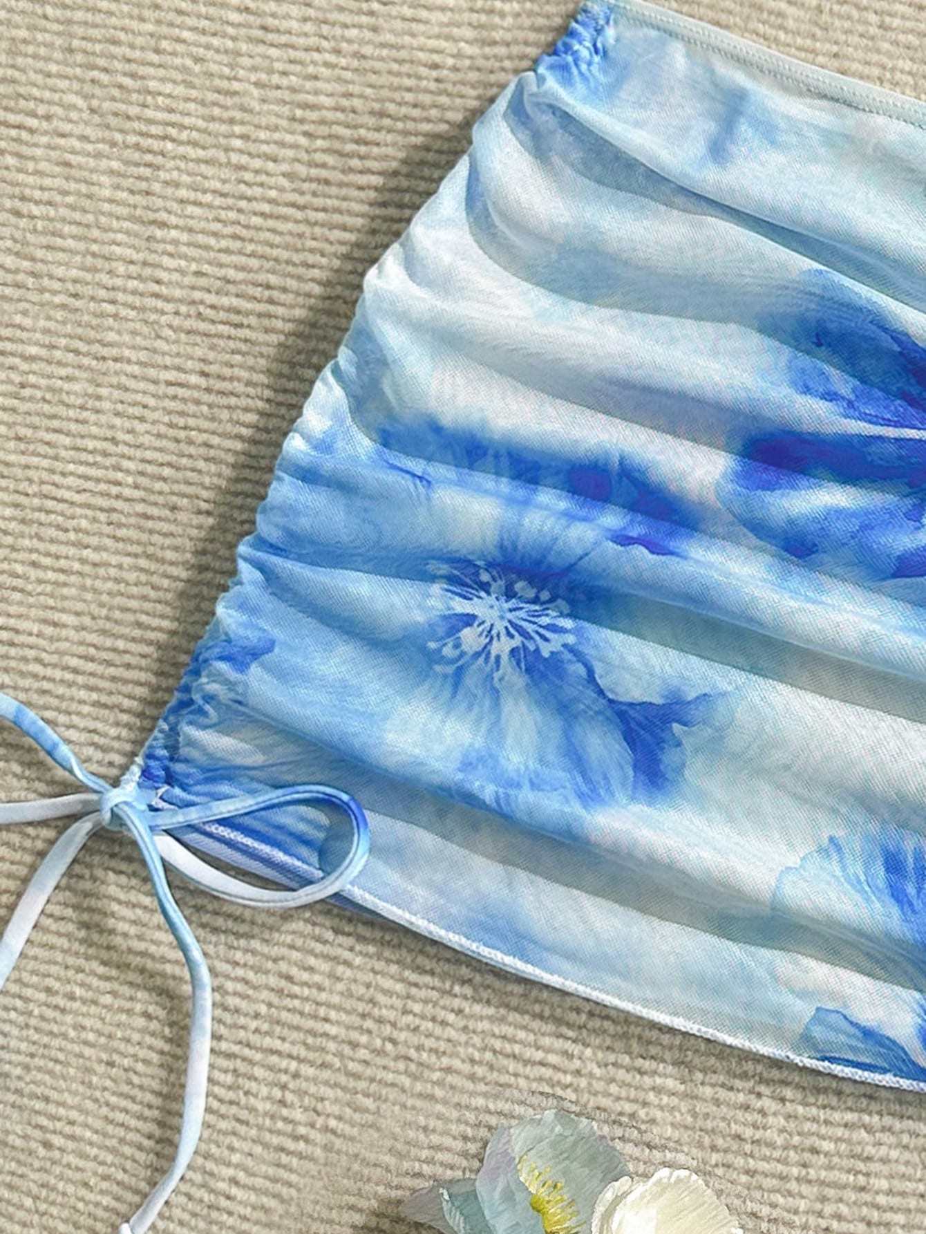 Soleia Women Floral Print Halter Tie Backless Sexy Bikini With Coverup Sarong Skirt, Summer Beach Wear Floral Bikini Beach