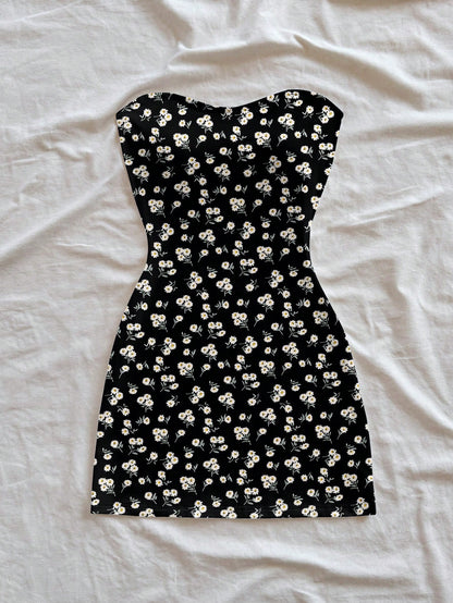 Soleia Women's Casual Boho Vacation Bodycon Mini Dress, Suitable For Summer Holiday, Ditsy Floral, Beach Chic Dress Black Floral