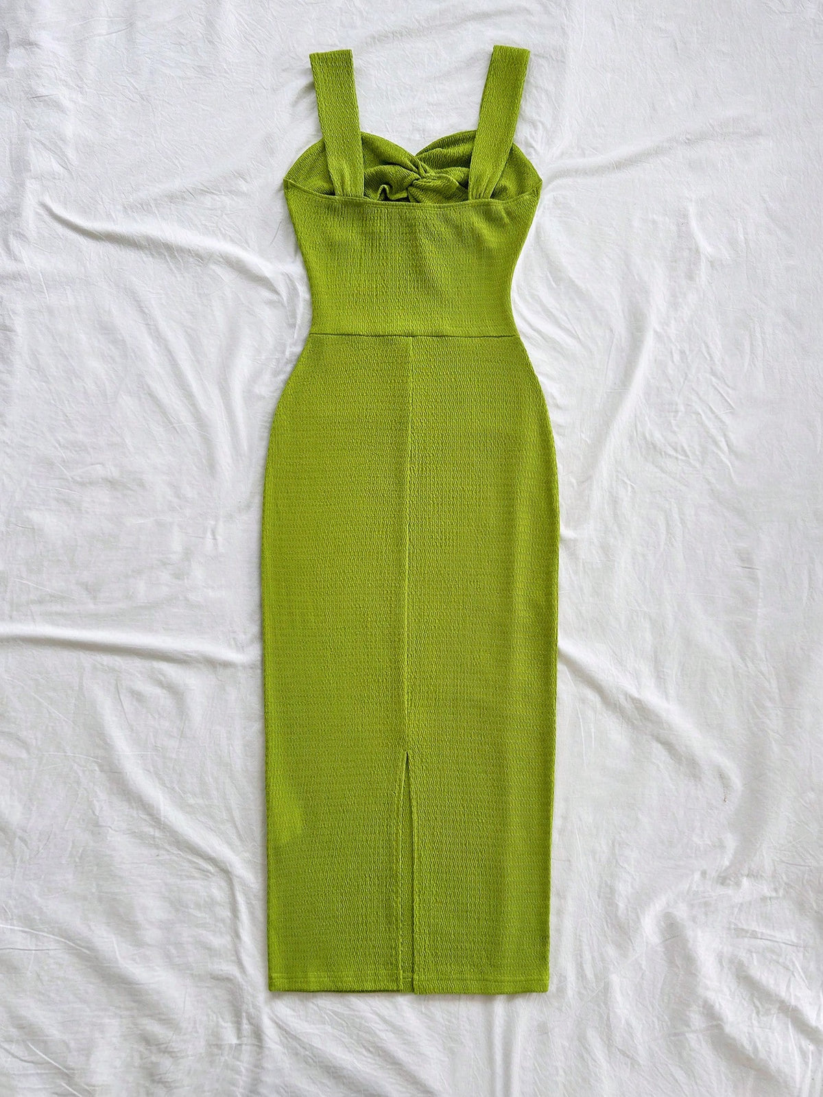 Soleia Women's Elegant Solid Color Twist Midi Dress, Vacation Wear No Chest Padding