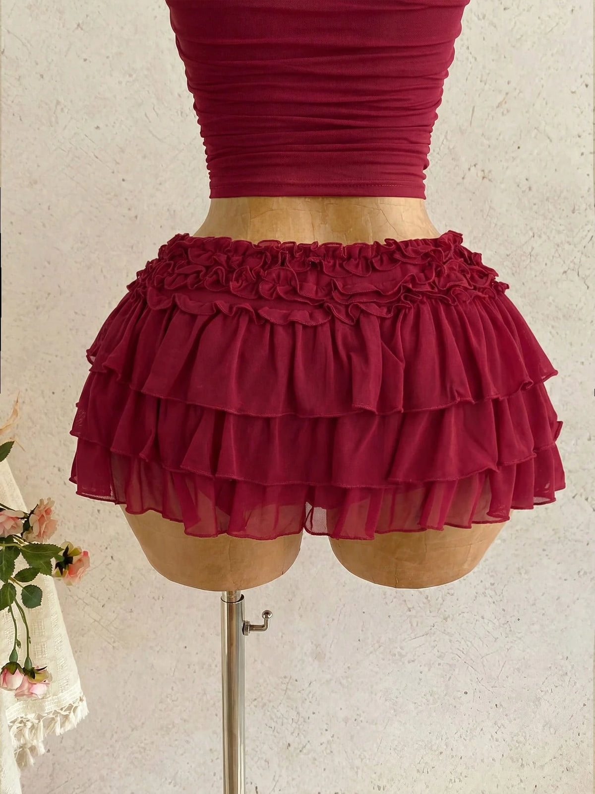 Soleia Women's Romantic Vacation Chiffon Pleated Tiered Hem Skirt, Suitable For Beach, Seaside, Sexy, Dating In Spring/Summer No Chest Padding