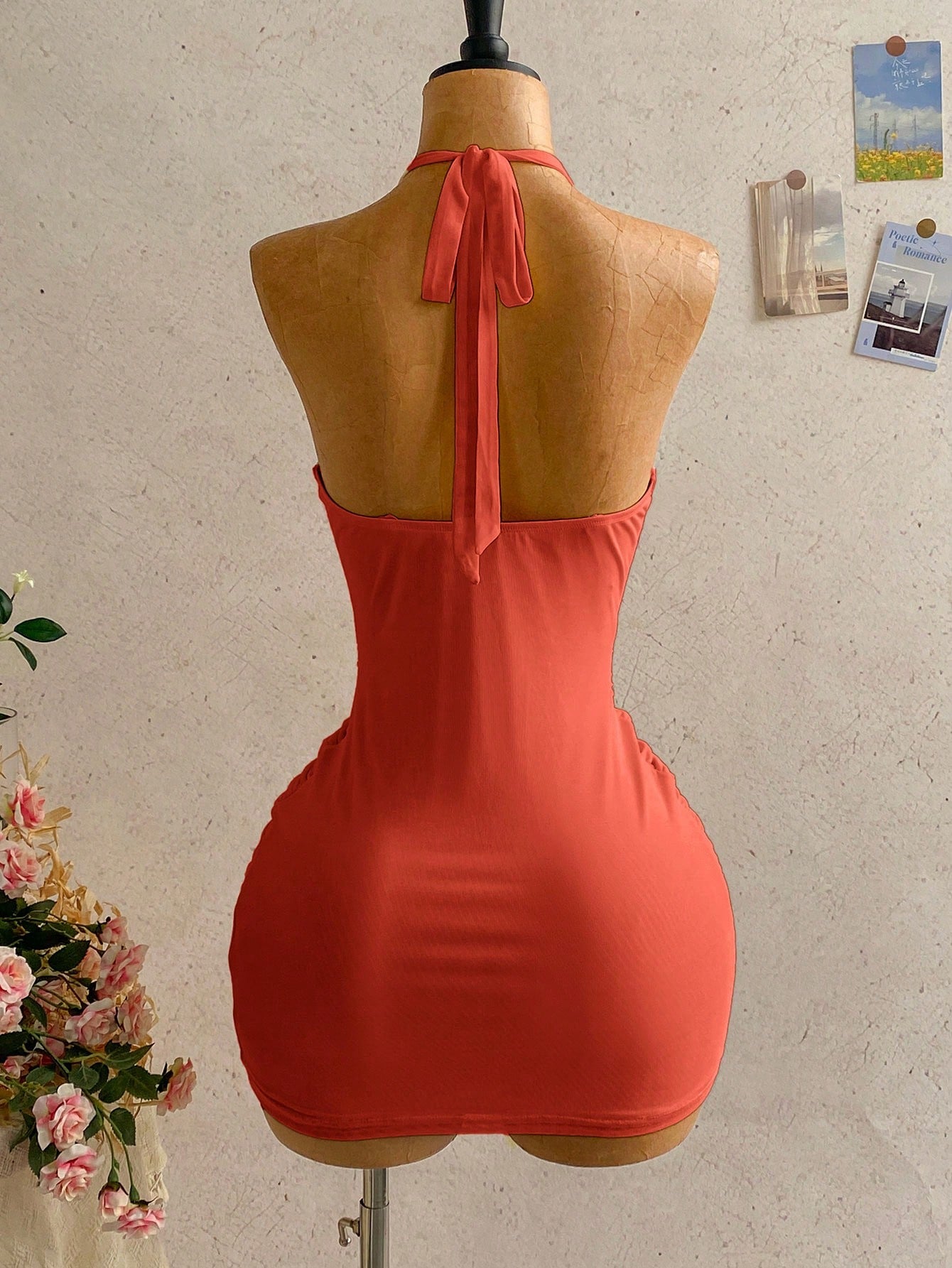 Soleia Women's Solid Color Ruffle Tie Design Ruched Sexy Cinched Waist Mini Dress, Suitable For Dates And Parties, Summer Dresses For Women