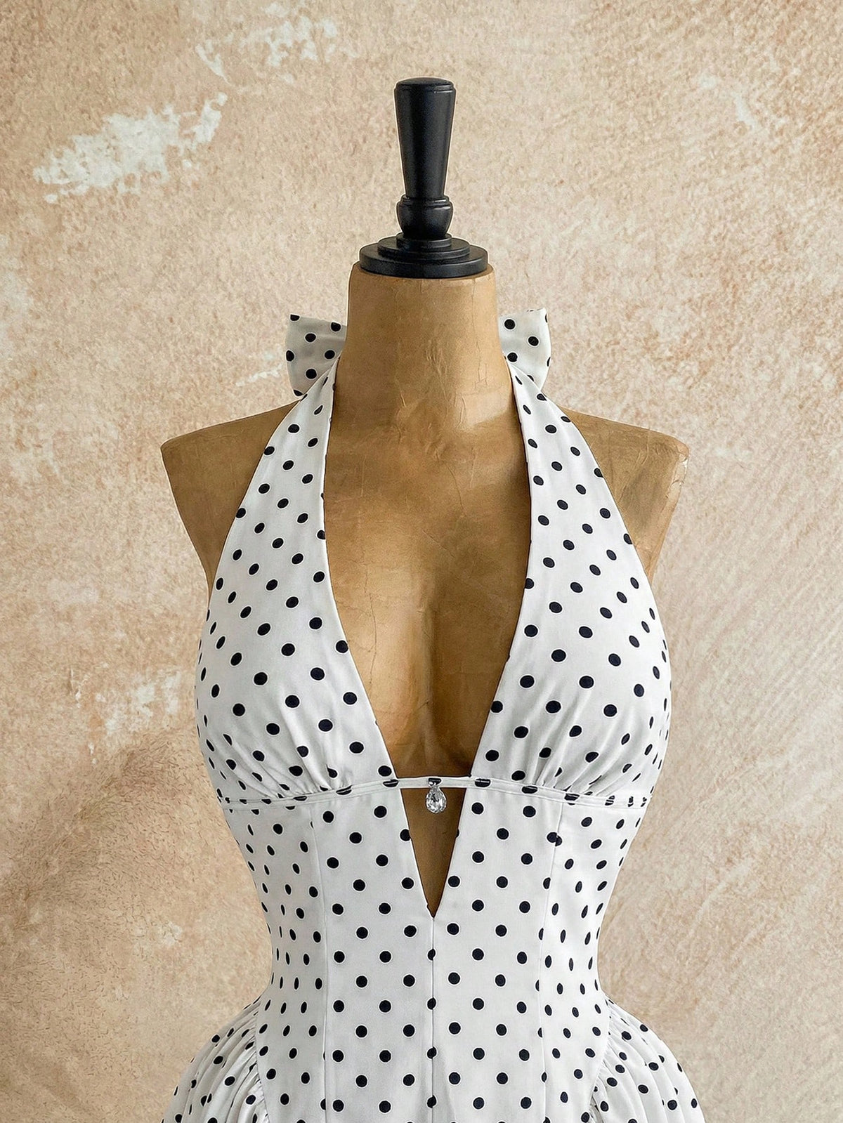 Soleia Women's White With Black Polka Dots V-Neck Hollow Waist A-Line Mini Dress,90s Retro Summer Vacation Dress Suitable For Party,Nightclub,Boho,Fall