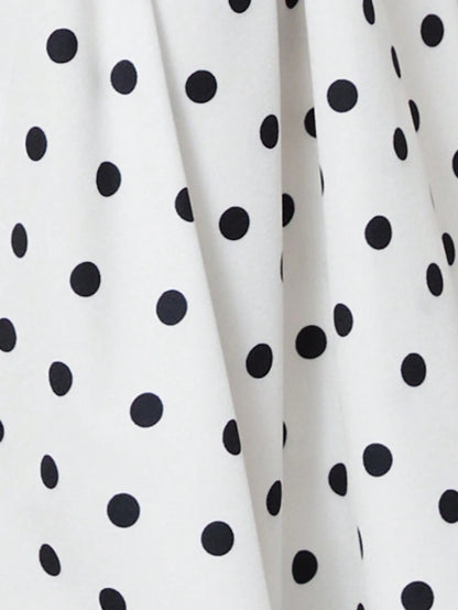 Soleia Women's White With Black Polka Dots V-Neck Hollow Waist A-Line Mini Dress,90s Retro Summer Vacation Dress Suitable For Party,Nightclub,Boho,Fall