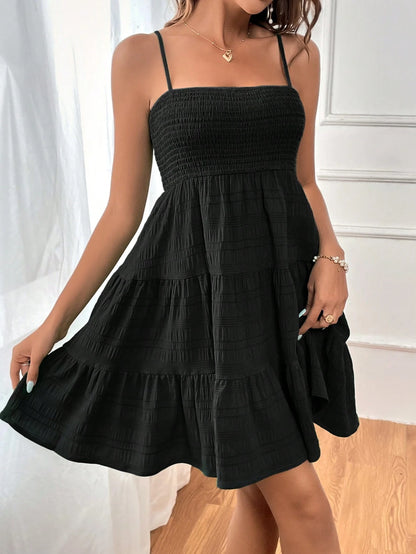 Soleia WYWH Women Vacation Spring Break Solid Layer Hem Cami Black Dress,Summer Dresses For Women