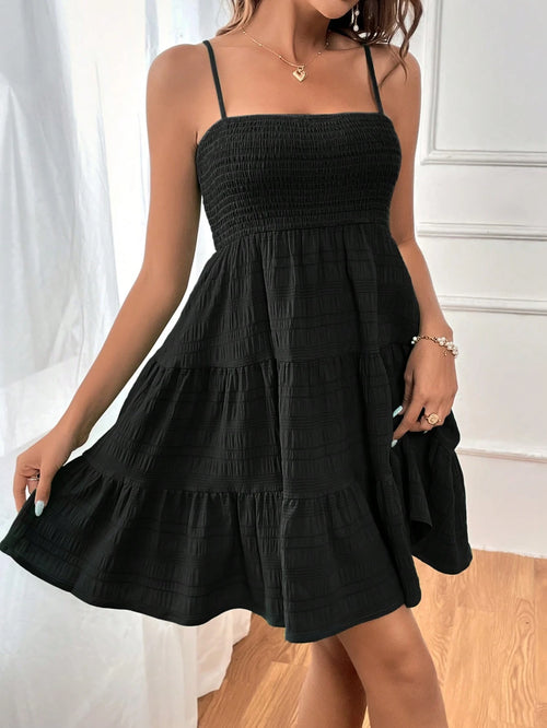 Soleia WYWH Women Vacation Spring Break Solid Layer Hem Cami Black Dress,Summer Dresses For Women
