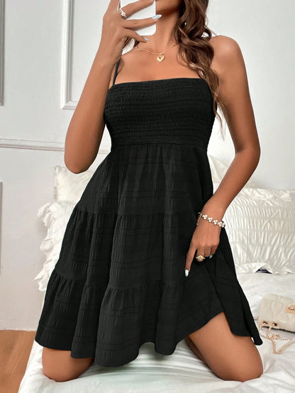 Soleia WYWH Women Vacation Spring Break Solid Layer Hem Cami Black Dress,Summer Dresses For Women