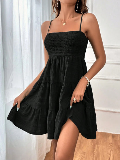 Soleia WYWH Women Vacation Spring Break Solid Layer Hem Cami Black Dress,Summer Dresses For Women