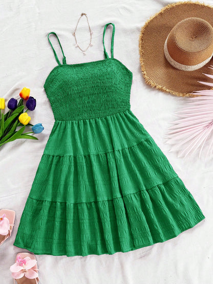 Soleia WYWH Women Vacation Spring Break Solid Layer Hem Cami Black Dress,Summer Dresses For Women