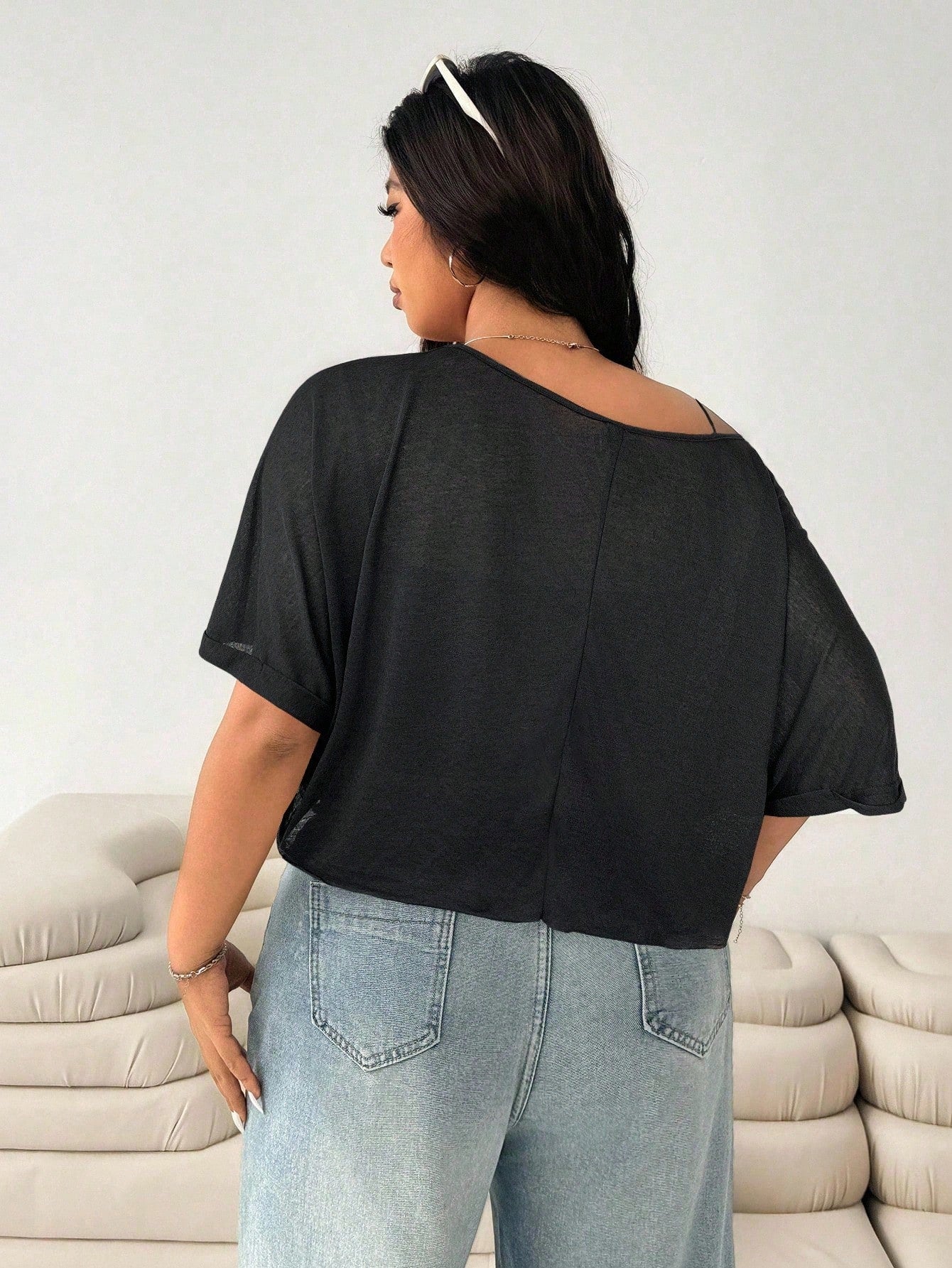 Solflare Plus Size Women's Bat Print Loose Casual Black T-Shirt,Holiday For Women