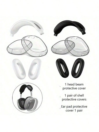 Solid Color Silicone TPU Case Cover Compatible With AirpodsMax Headphones, Clear Soft TPU Ear Cups Cover/Ear Pad Case Cover/Headband Cover Compatible With AirpodsMax (2024/2020),Transparent Accessorie