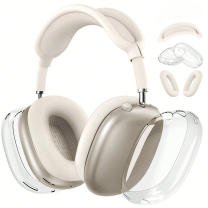 Solid Color Silicone TPU Case Cover Compatible With AirpodsMax Headphones, Clear Soft TPU Ear Cups Cover/Ear Pad Case Cover/Headband Cover Compatible With AirpodsMax (2024/2020),Transparent Accessorie