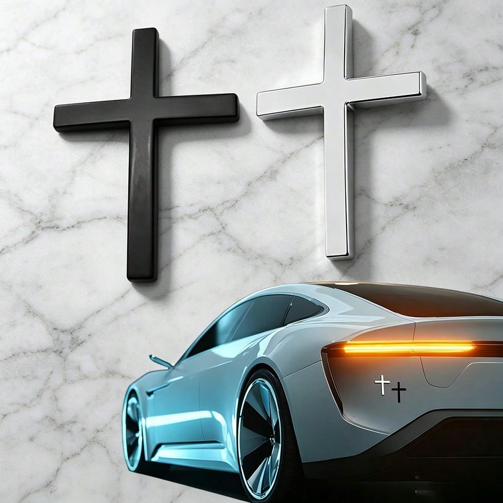 Solid Metal Cross Car Badge, 3D Stereo Christian Faith Decal Waterproof Auto Exterior Interior Decor Sticker