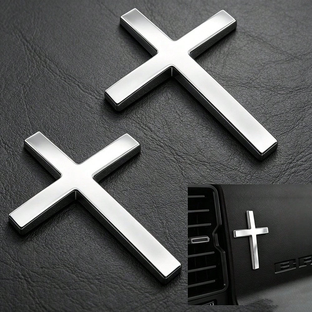 Solid Metal Cross Car Badge, 3D Stereo Christian Faith Decal Waterproof Auto Exterior Interior Decor Sticker