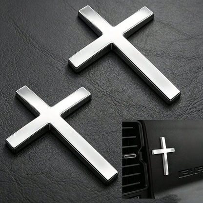 Solid Metal Cross Car Badge, 3D Stereo Christian Faith Decal Waterproof Auto Exterior Interior Decor Sticker
