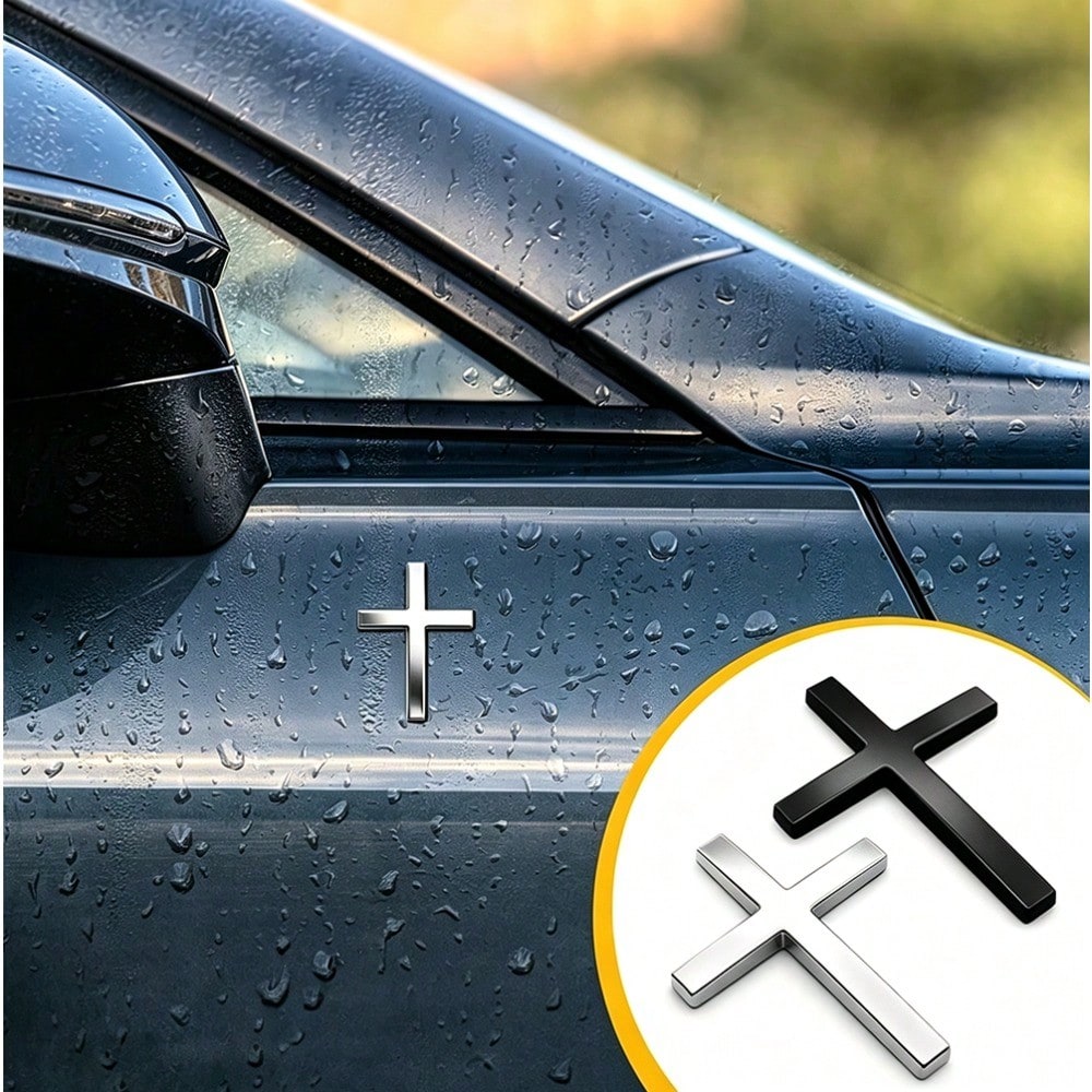 Solid Metal Cross Car Badge, 3D Stereo Christian Faith Decal Waterproof Auto Exterior Interior Decor Sticker
