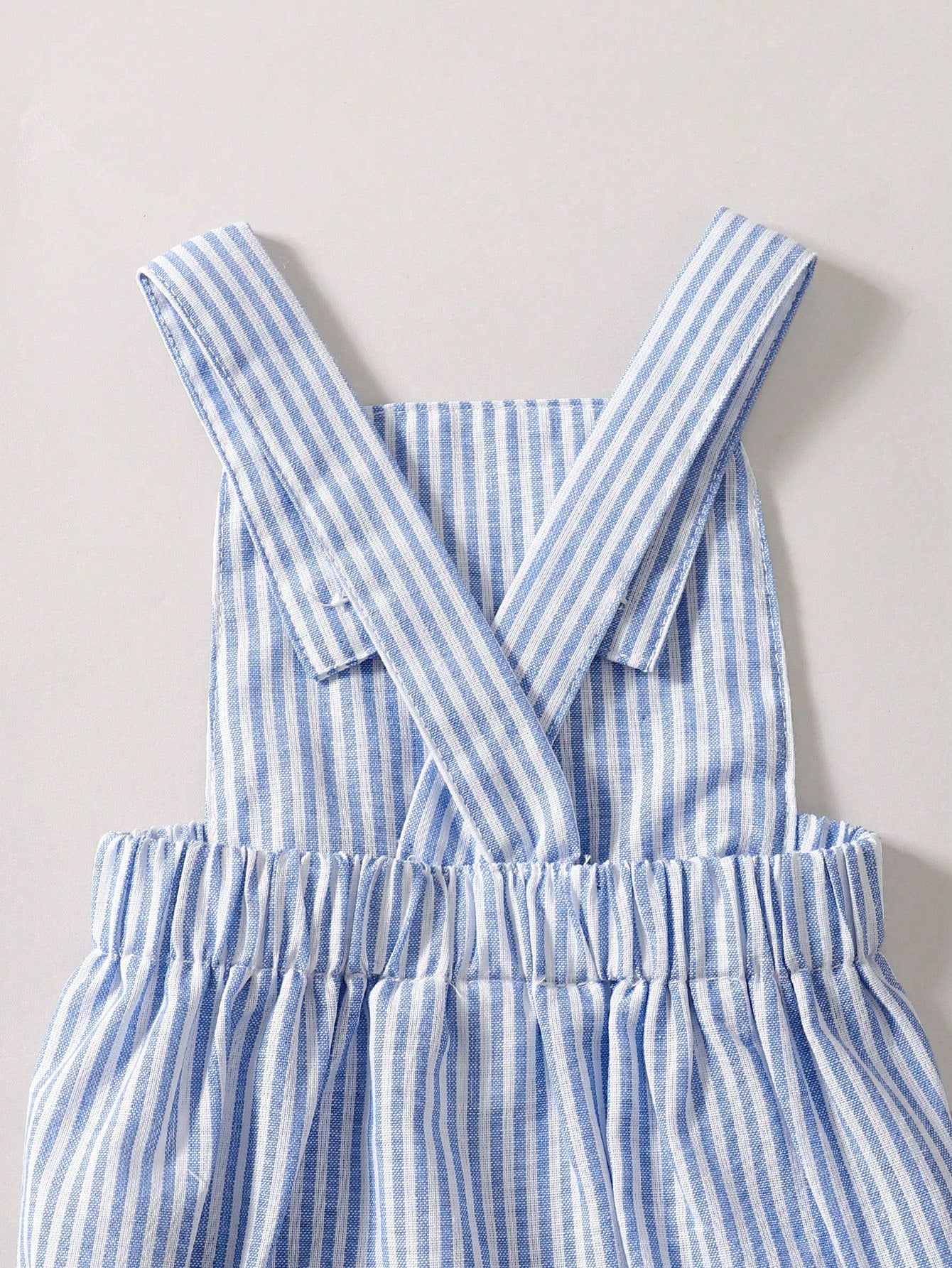Souflis Souflis 3pcs/Set Newborn Baby Boys' Summer Casual Cute Outfit White Knitted Shirt & Blue And White Stripe Bear Embroidered Overall & Hat Family Matching