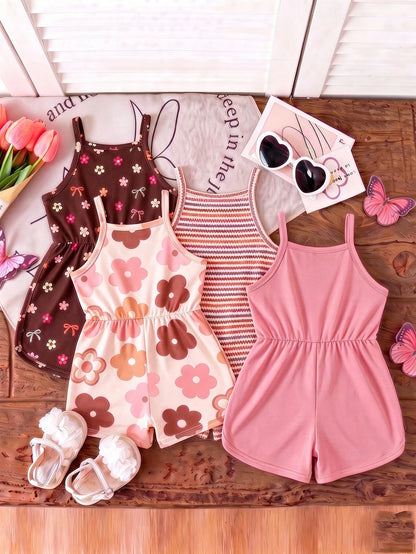 Souflis Souflis 4 Styles Choose 2 Randomly Shipped 2 Pieces, This Cute Girls' Sleeveless Jumpsuit Comes In Four Colors, Soft Fabric, Comfortable And Skin-Friendly For Summer Wear.