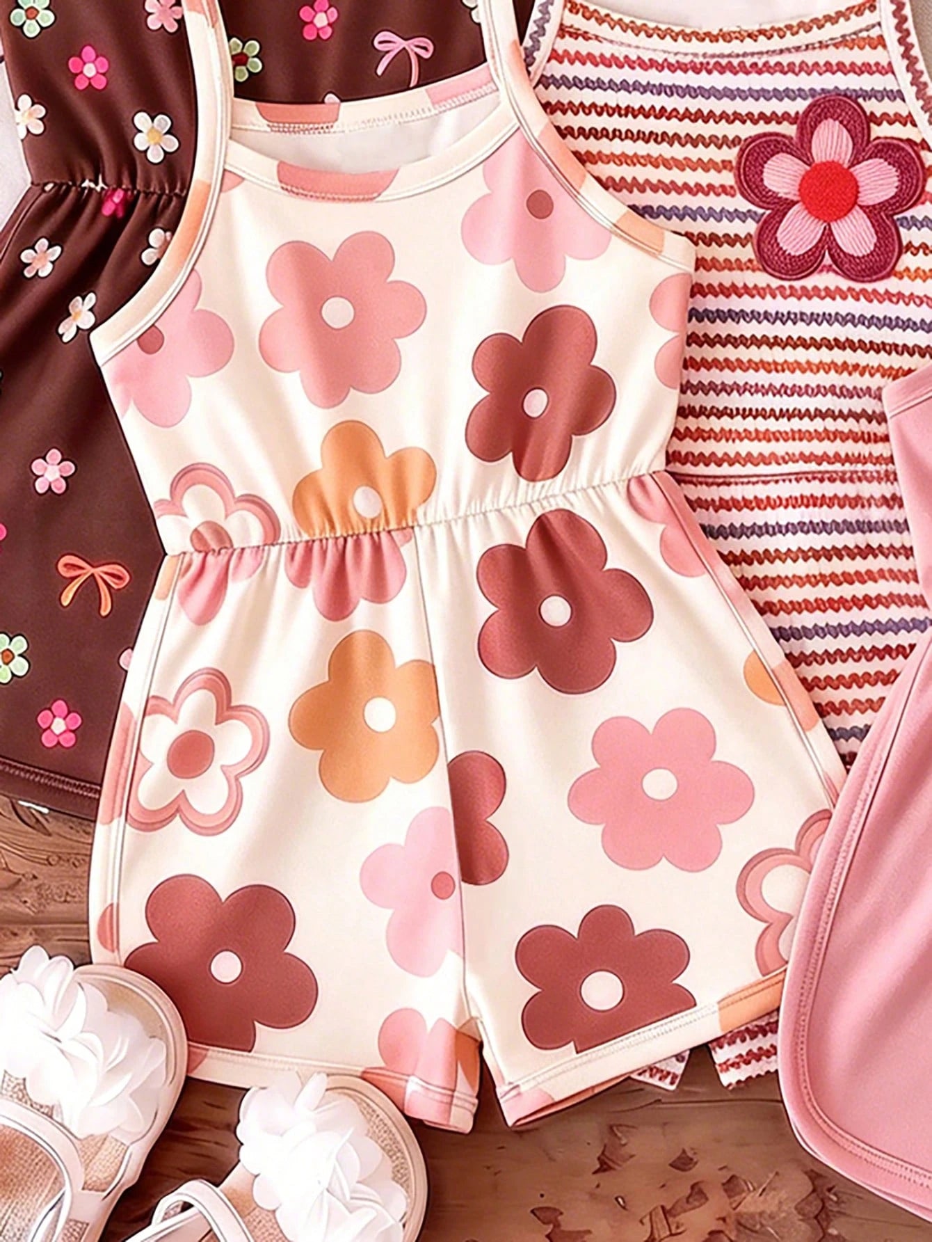 Souflis Souflis 4 Styles Choose 2 Randomly Shipped 2 Pieces, This Cute Girls' Sleeveless Jumpsuit Comes In Four Colors, Soft Fabric, Comfortable And Skin-Friendly For Summer Wear.