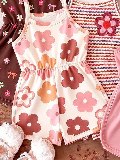 Souflis Souflis 4 Styles Choose 2 Randomly Shipped 2 Pieces, This Cute Girls' Sleeveless Jumpsuit Comes In Four Colors, Soft Fabric, Comfortable And Skin-Friendly For Summer Wear.