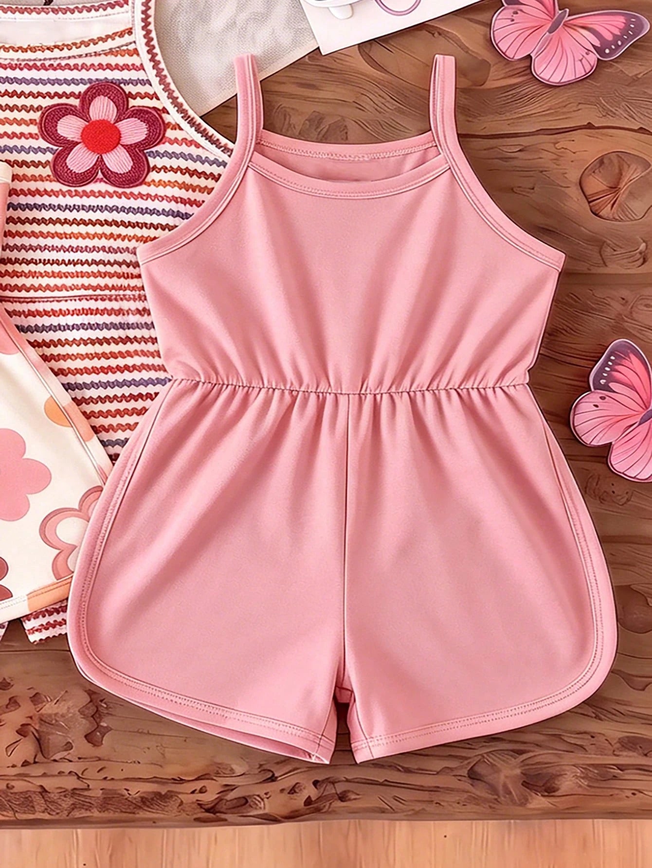 Souflis Souflis 4 Styles Choose 2 Randomly Shipped 2 Pieces, This Cute Girls' Sleeveless Jumpsuit Comes In Four Colors, Soft Fabric, Comfortable And Skin-Friendly For Summer Wear.