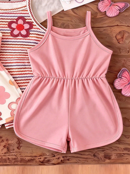 Souflis Souflis 4 Styles Choose 2 Randomly Shipped 2 Pieces, This Cute Girls' Sleeveless Jumpsuit Comes In Four Colors, Soft Fabric, Comfortable And Skin-Friendly For Summer Wear.