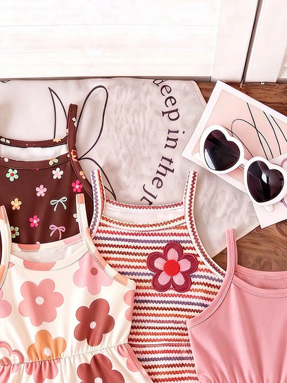 Souflis Souflis 4 Styles Choose 2 Randomly Shipped 2 Pieces, This Cute Girls' Sleeveless Jumpsuit Comes In Four Colors, Soft Fabric, Comfortable And Skin-Friendly For Summer Wear.