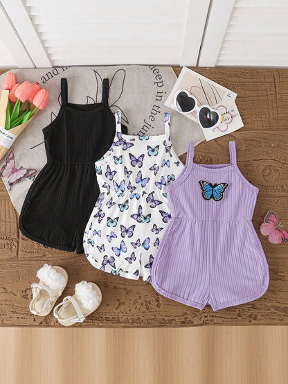 Souflis Souflis 4 Styles Choose 2 Randomly Shipped 2 Pieces, This Cute Girls' Sleeveless Jumpsuit Comes In Four Colors, Soft Fabric, Comfortable And Skin-Friendly For Summer Wear.