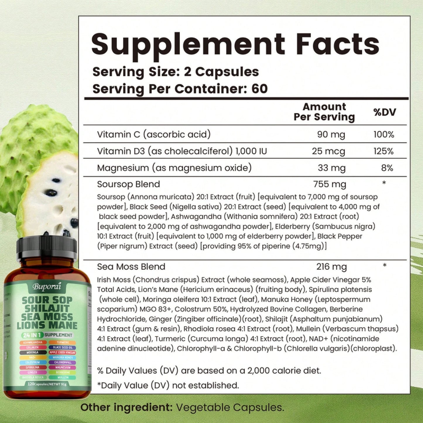 Soursop Shilajit Sea Moss Lion'S Mane- Improve Skin Health,Joint&Amp; Bone Health