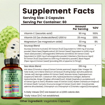 Soursop Shilajit Sea Moss Lion'S Mane- Improve Skin Health,Joint&Amp; Bone Health