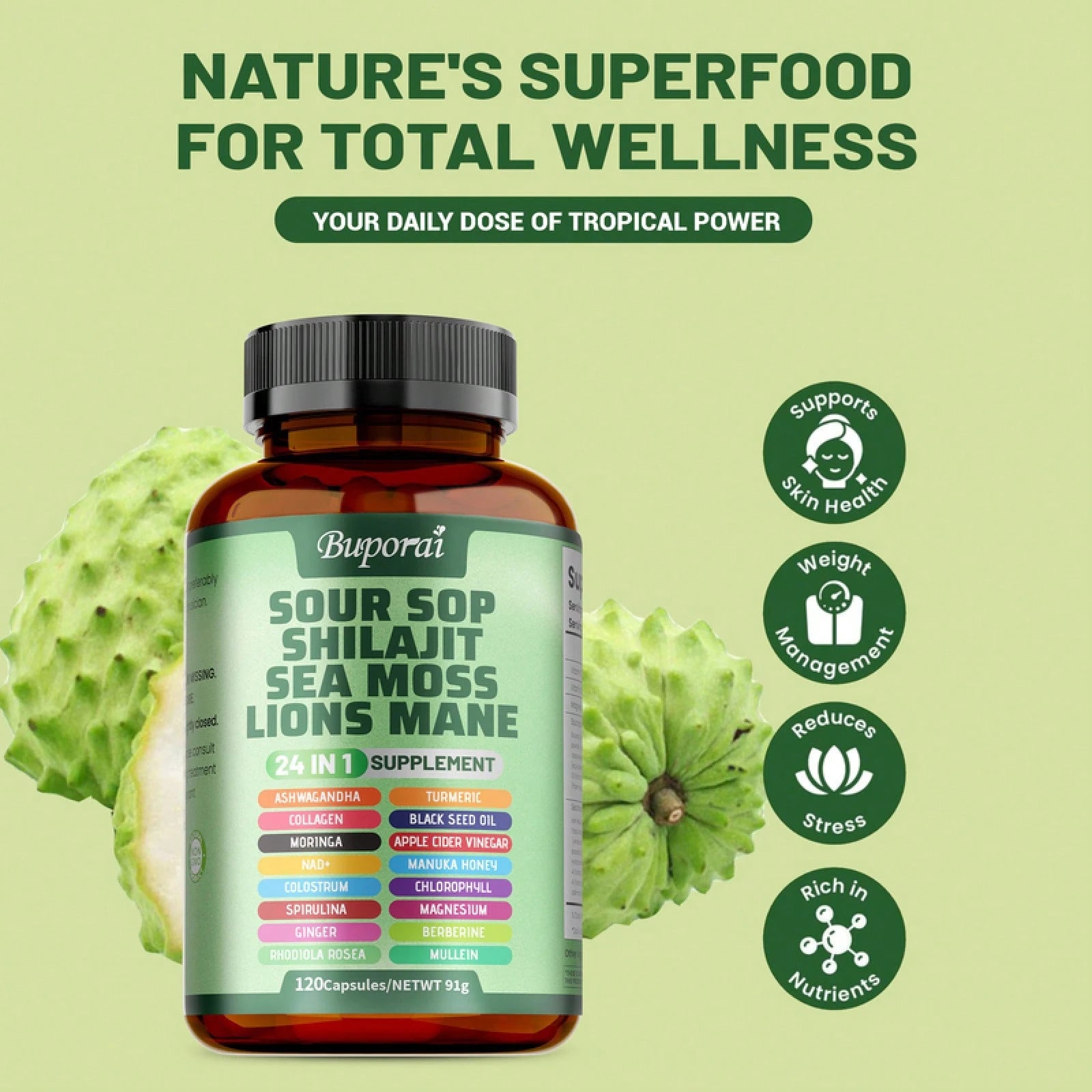 Soursop Shilajit Sea Moss Lion'S Mane- Improve Skin Health,Joint&Amp; Bone Health