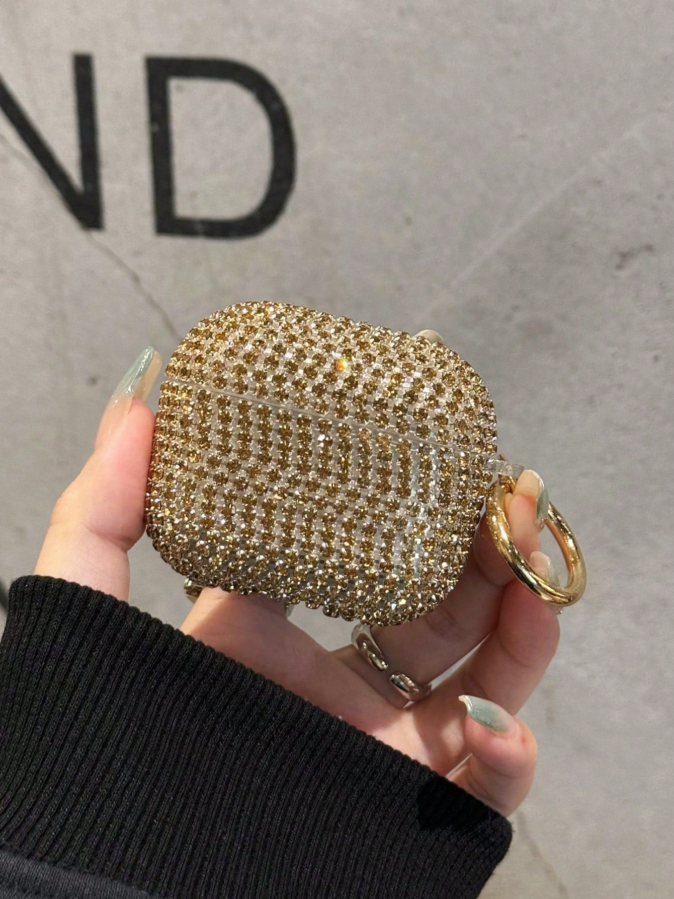 Sparkly Glitter Shockproof Bling Glitter 1pc Shallow Gold Glass Rhinestone Earphone Case Compatible With Apple 1/2/3, PC Hard Shell Bling Protective Cover Compatible With Airpods Pro/Pro 2 Shockproof