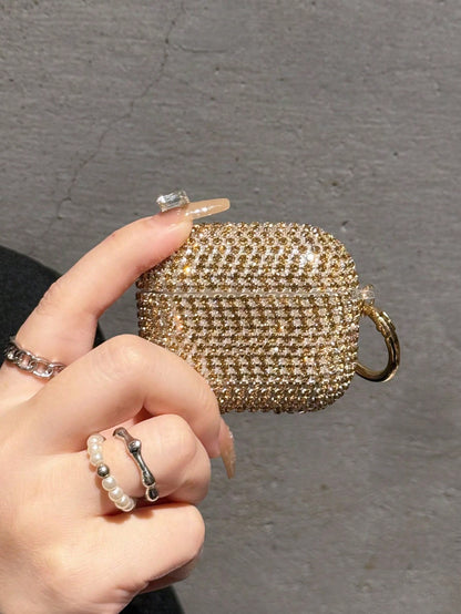Sparkly Glitter Shockproof Bling Glitter 1pc Shallow Gold Glass Rhinestone Earphone Case Compatible With Apple 1/2/3, PC Hard Shell Bling Protective Cover Compatible With Airpods Pro/Pro 2 Shockproof