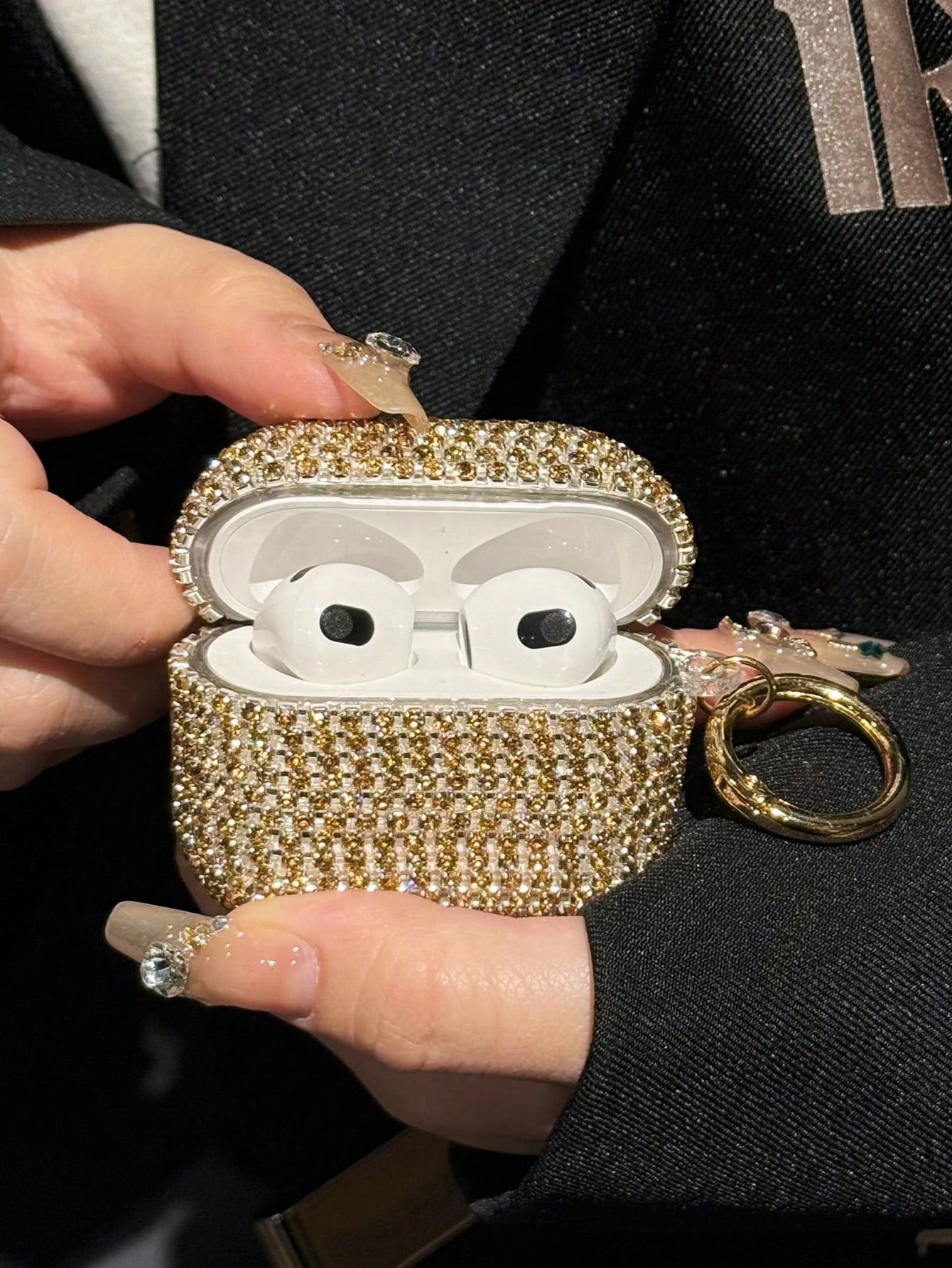 Sparkly Glitter Shockproof Bling Glitter 1pc Shallow Gold Glass Rhinestone Earphone Case Compatible With Apple 1/2/3, PC Hard Shell Bling Protective Cover Compatible With Airpods Pro/Pro 2 Shockproof