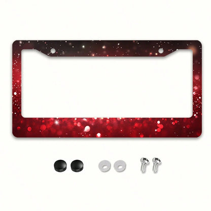Sparkly Red Glitter Bokeh Pattern License Plate Frame, Universal Fit Metal Car Plate Holder For Most Vehicles