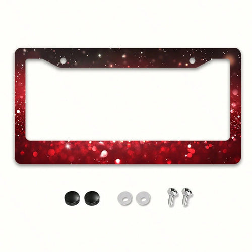 Sparkly Red Glitter Bokeh Pattern License Plate Frame, Universal Fit Metal Car Plate Holder For Most Vehicles
