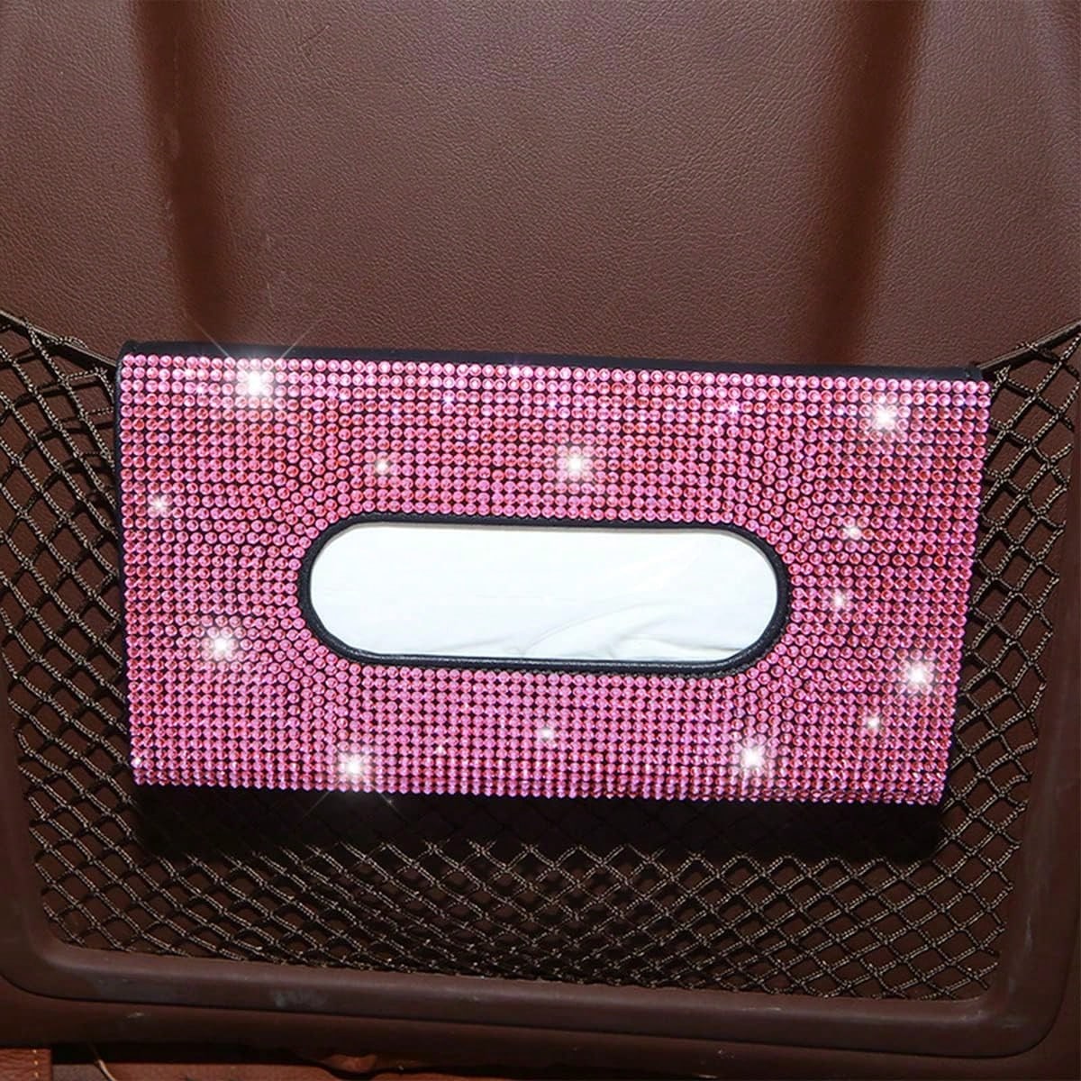 Sparkly Rhinestone Car Visor Tissue Holder, PU Leather Sun Visor Mask & Wipes Organizer, Bling Car Interior Accessories, Pink