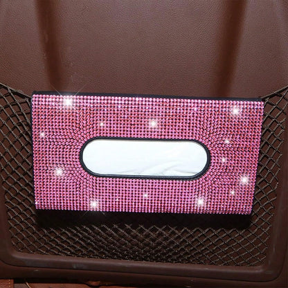 Sparkly Rhinestone Car Visor Tissue Holder, PU Leather Sun Visor Mask & Wipes Organizer, Bling Car Interior Accessories, Pink