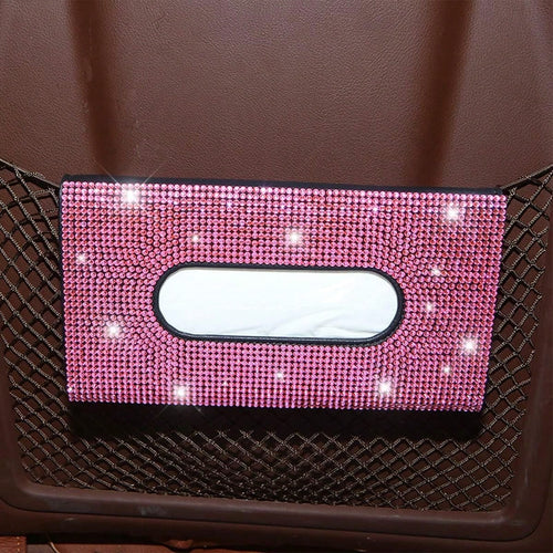 Sparkly Rhinestone Car Visor Tissue Holder, PU Leather Sun Visor Mask & Wipes Organizer, Bling Car Interior Accessories, Pink