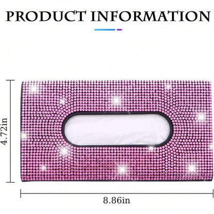 Sparkly Rhinestone Car Visor Tissue Holder, PU Leather Sun Visor Mask & Wipes Organizer, Bling Car Interior Accessories, Pink