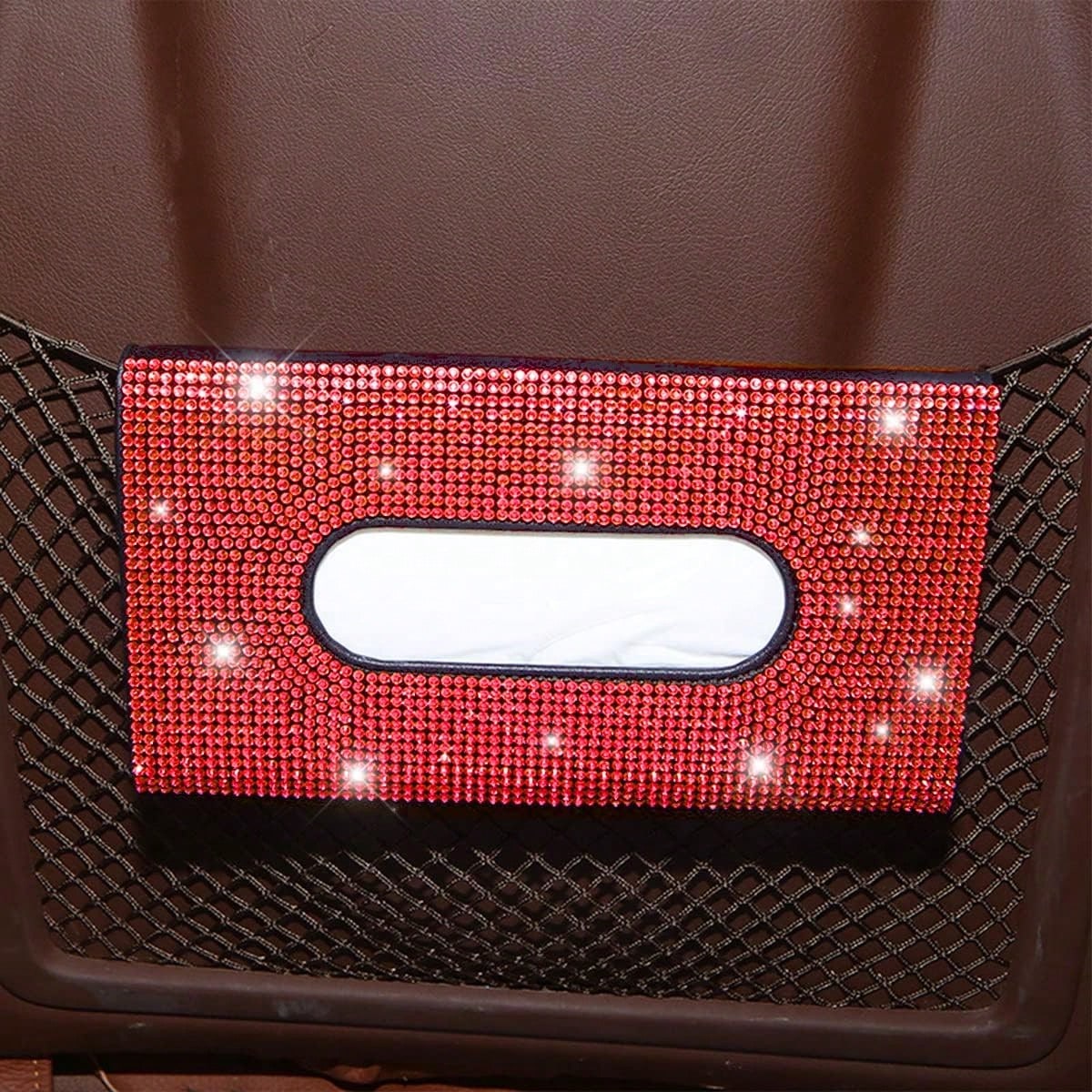 Sparkly Rhinestone Car Visor Tissue Holder, PU Leather Sun Visor Mask & Wipes Organizer, Bling Car Interior Accessories, Pink