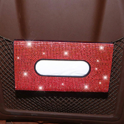 Sparkly Rhinestone Car Visor Tissue Holder, PU Leather Sun Visor Mask & Wipes Organizer, Bling Car Interior Accessories, Pink