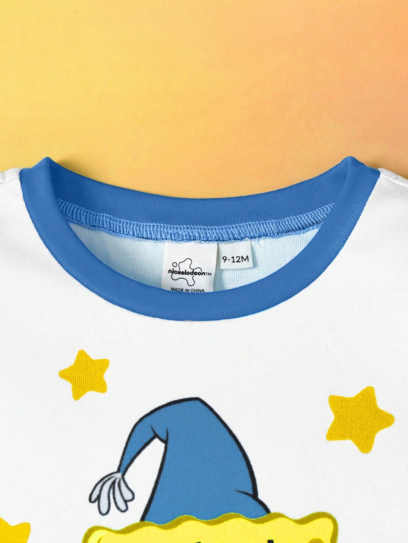 SpongeBob SquarePants| 2pcs Baby Boy Cartoon Pattern Crew Neck Long Sleeve Top And Pants Knit Comfortable Casual Stretchy Pajama Set