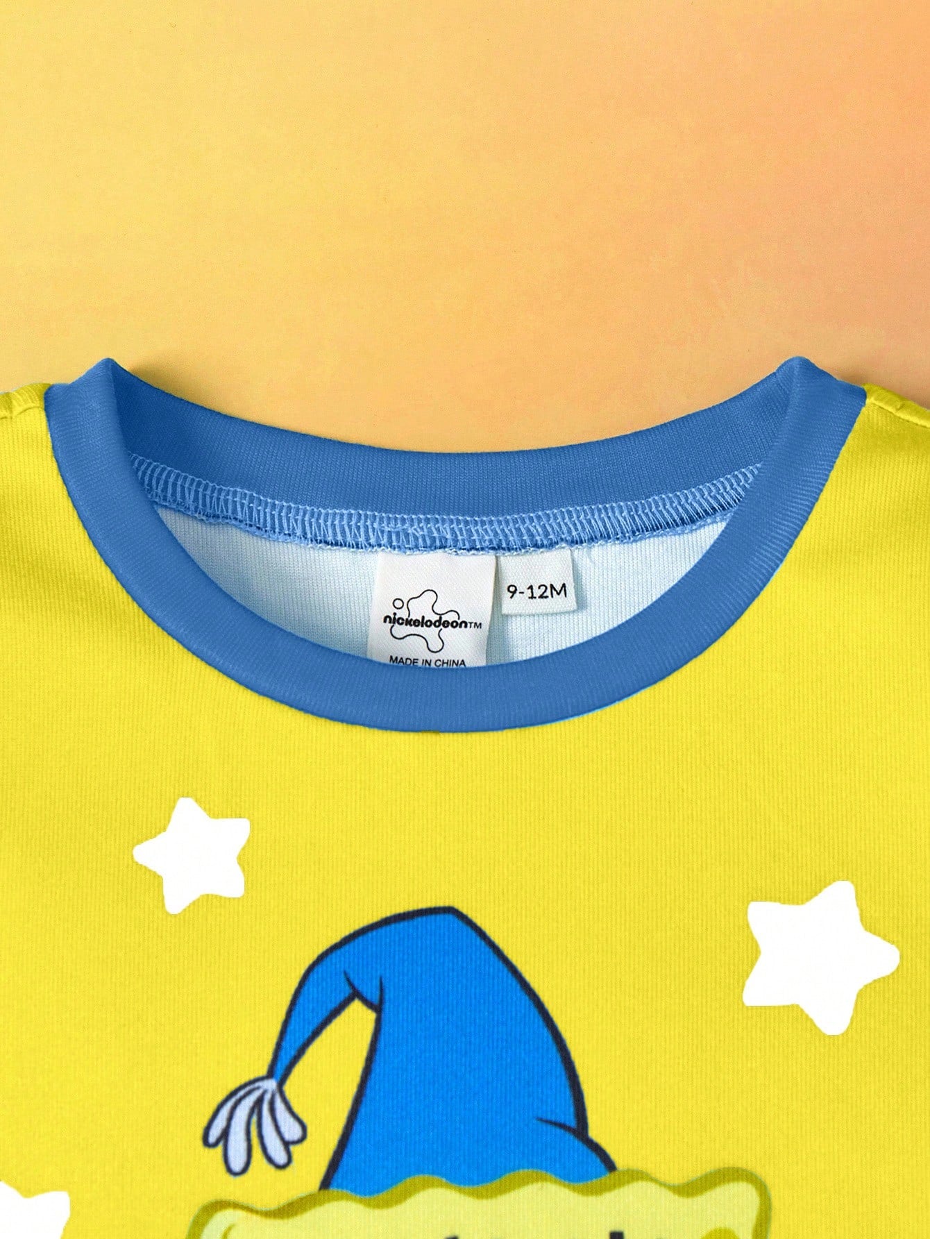 SpongeBob SquarePants| 2pcs Baby Boy Cartoon Pattern Crew Neck Long Sleeve Top And Pants Knit Comfortable Stretchy Snug Fit Pajama Set