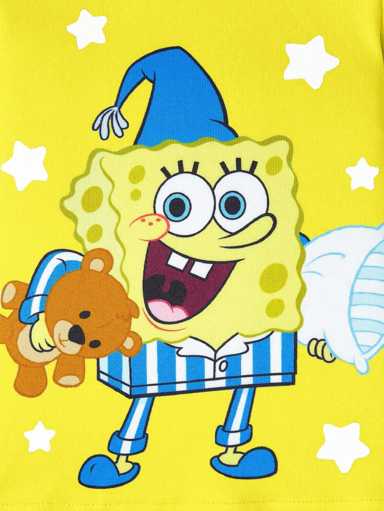 SpongeBob SquarePants| 2pcs Baby Boy Cartoon Pattern Crew Neck Long Sleeve Top And Pants Knit Comfortable Stretchy Snug Fit Pajama Set