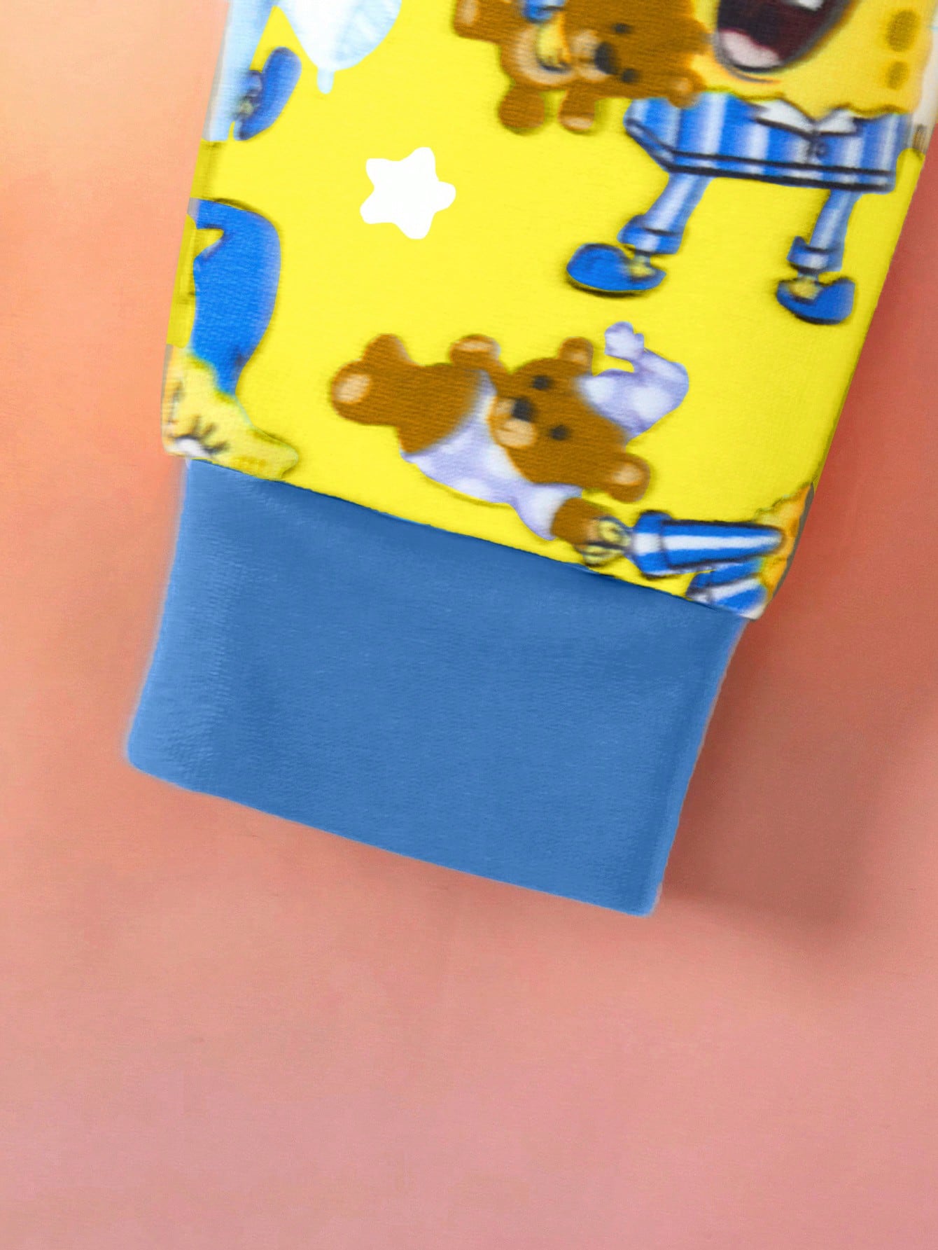 SpongeBob SquarePants| 2pcs Baby Boy Cartoon Pattern Crew Neck Long Sleeve Top And Pants Knit Comfortable Stretchy Snug Fit Pajama Set